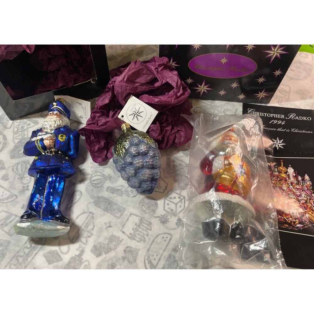 christopher radko ornaments Lot Of 3 Blown Glass Christmas Santa’s